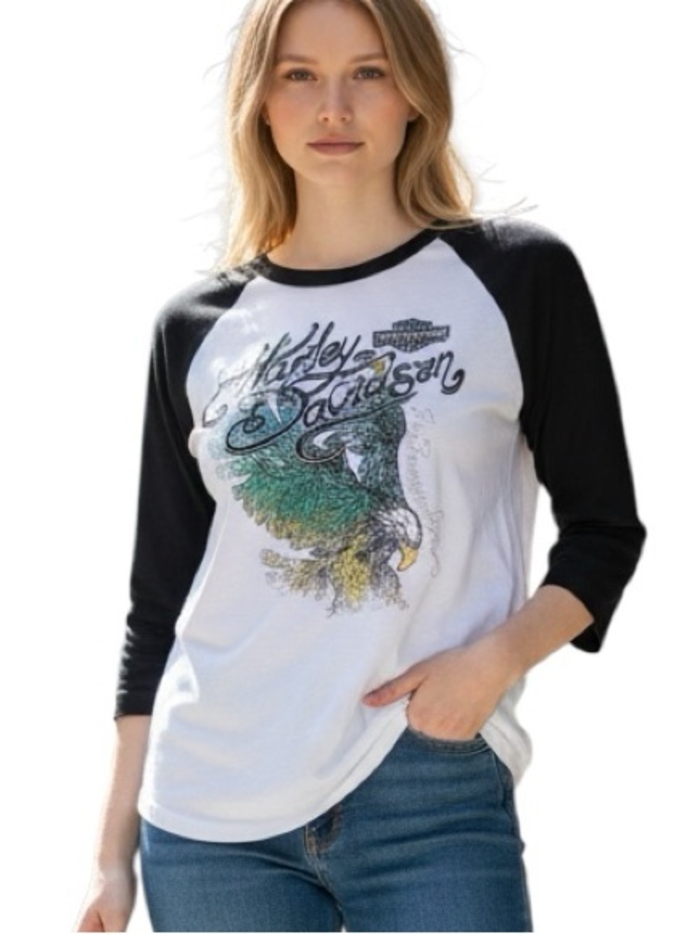 HARLEY-DAVIDSON: Women’s Long Sleeve Raglan Baseball Graphic Shirt -Size XL